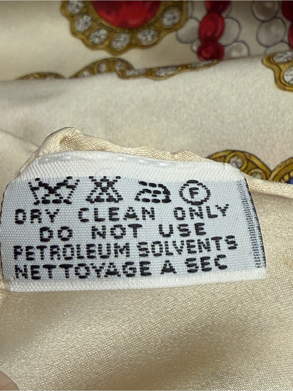 CHANEL Cream Silk Scarf with Red, Gold and Blue Jewel Motif - Picture 6 of 10